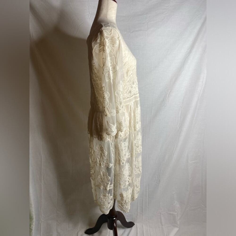 Sundance Lace Midi Dress medium Ivory Floral Sleeveless Sheer Cover Up overlay - Picture 2 of 5